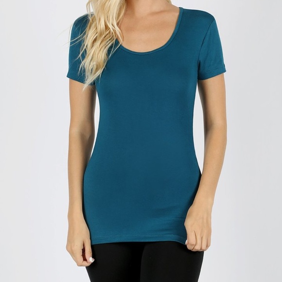 Scoop Neck T Shirt Teal Color 